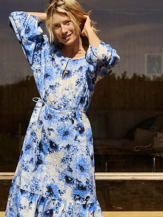 Reidun Floral Dress with Cropped Sleeves by Part Two - Blue