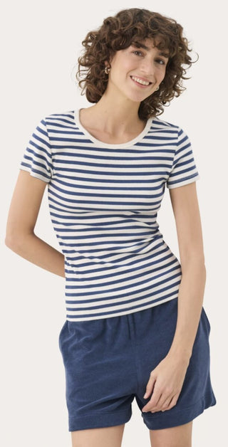 Rochelle T Shirt with Short Sleeves by Part Two - Navy/White Stripes