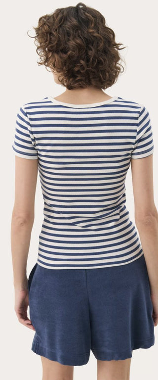 Rochelle T Shirt with Short Sleeves by Part Two - Navy/White Stripes
