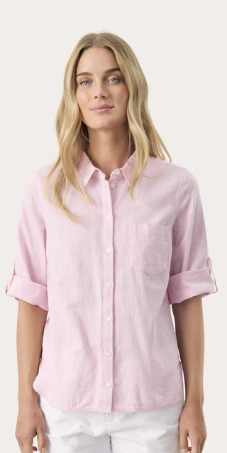 Cindie Linen Mix Shirt with 3/4 Length Sleeves by Part Two - Blue/White, Pink, White