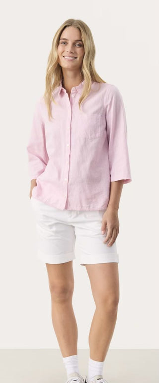 Cindie Linen Mix Shirt with 3/4 Length Sleeves by Part Two - Blue/White, Pink, White