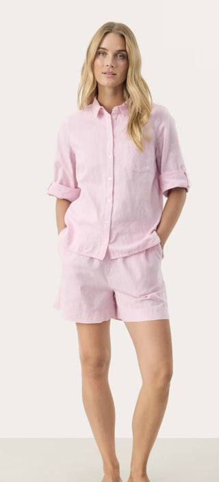 Cindie Linen Mix Shirt with 3/4 Length Sleeves by Part Two - Blue/White, Pink, White