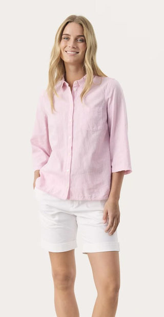 Cindie Linen Mix Shirt with 3/4 Length Sleeves by Part Two - Blue/White, Pink, White