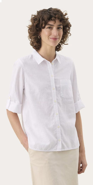 Cindie Linen Mix Shirt with 3/4 Length Sleeves by Part Two - Blue/White, Pink, White