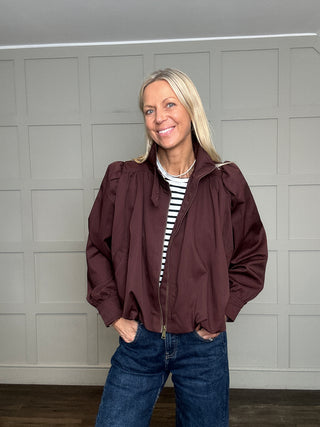 Paris Bubble Hem Swing Jacket with Funnel Neck - Khaki, Maroon, Navy Blue