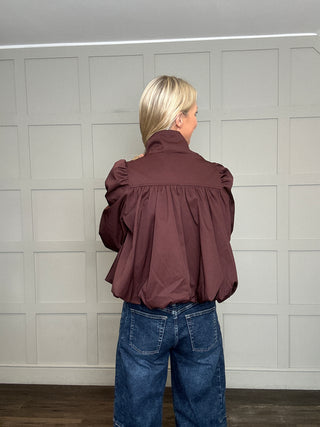 Paris Bubble Hem Swing Jacket with Funnel Neck - Khaki, Maroon, Navy Blue