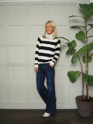 Henrietta Striped Polo Neck Jumper by Saint Tropez - Black/Ecru and Pink/Brown