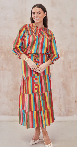 Carlisle Blouse with Round Neck and Long Sleeves by Newday Originals - Multi Coloured