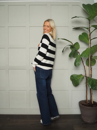 Henrietta Striped Polo Neck Jumper by Saint Tropez - Black/Ecru and Pink/Brown