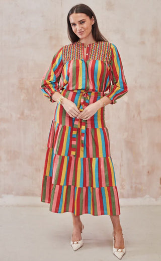 Carlisle Blouse with Round Neck and Long Sleeves by Newday Originals - Multi Coloured