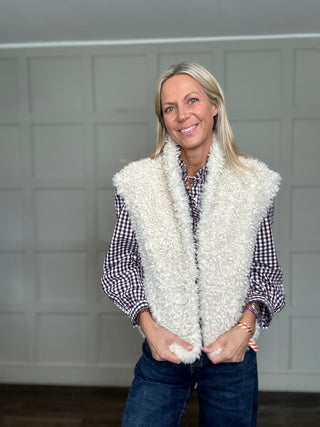 Freya Super Soft Faux Shearling Gilet by Rino & Pelle - Ecru (Birch)