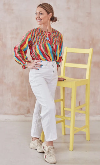 Carlisle Blouse with Round Neck and Long Sleeves by Newday Originals - Multi Coloured