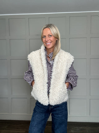 Freya Super Soft Faux Shearling Gilet by Rino & Pelle - Ecru (Birch)