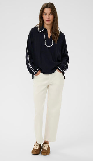 Aimy Linen Mix Blouse by Part Two - Dark Navy