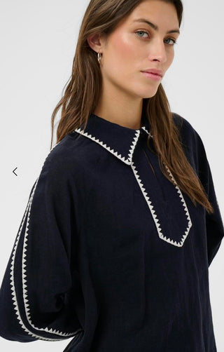 Aimy Linen Mix Blouse by Part Two - Dark Navy