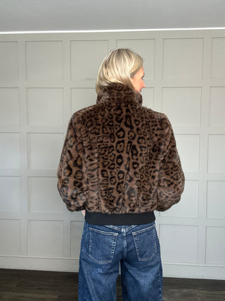 Ambra Super Soft Faux Fur Bomber Jacket by Rino & Pelle - Brown Leopard