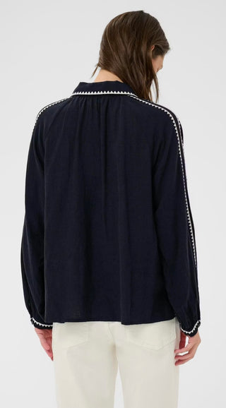 Aimy Linen Mix Blouse by Part Two - Dark Navy