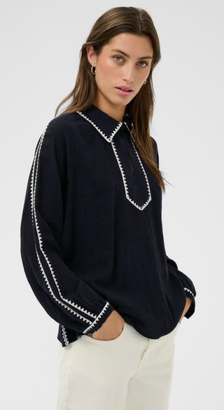 Aimy Linen Mix Blouse by Part Two - Dark Navy