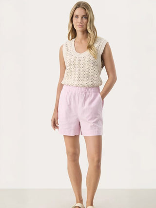 Rigge Linen Mix Summer Shorts by Part Two - Blue/White Stripes, Pale Pink