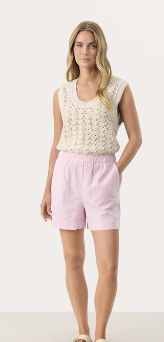 Rigge Linen Mix Summer Shorts by Part Two - Blue/White Stripes, Pale Pink