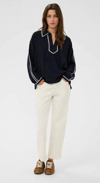 Aimy Linen Mix Blouse by Part Two - Dark Navy