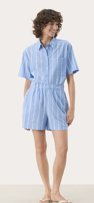 Rigge Linen Mix Summer Shorts by Part Two - Blue/White Stripes, Pale Pink