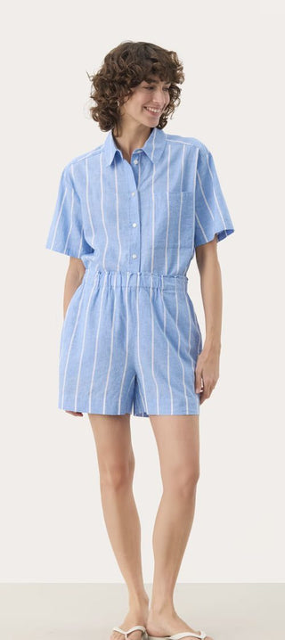 Rigge Linen Mix Summer Shorts by Part Two - Blue/White Stripes, Pale Pink