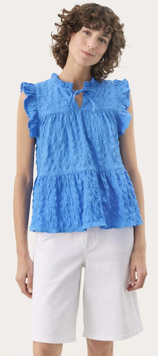 Gimaline Sleeveless Blouse by Part Two - Blue, Ecru