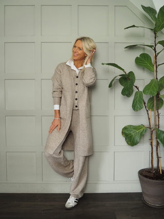 Brandi Soft Wool Mix Waistcoat, Trouser &amp; Cardigan Set - Black, Ecru and Taupe