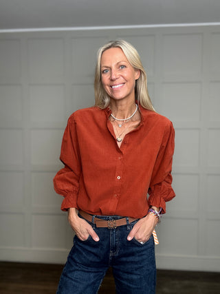Charlbury Needlecord Blouse with Ruffle Collar - 6 Colours