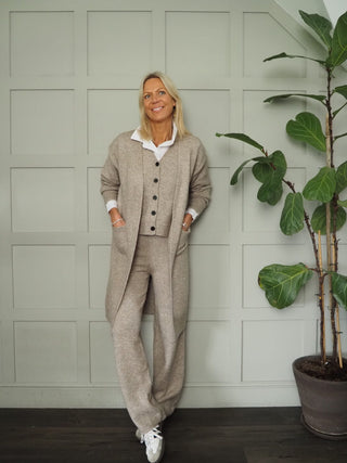Brandi Soft Wool Mix Waistcoat, Trouser &amp; Cardigan Set - Black, Ecru and Taupe