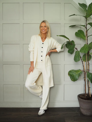 Brandi Soft Wool Mix Waistcoat, Trouser &amp; Cardigan Set - Black, Ecru and Taupe