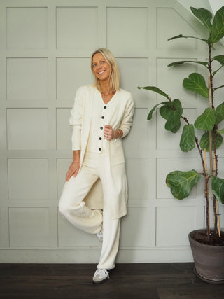 Brandi Soft Wool Mix Waistcoat, Trouser &amp; Cardigan Set - Black, Ecru and Taupe