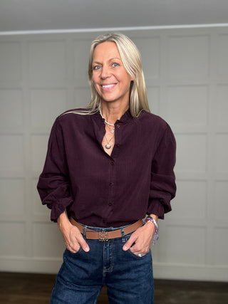 Charlbury Needlecord Blouse with Ruffle Collar - 6 Colours