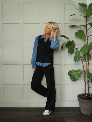 Brandi Soft Wool Mix Waistcoat, Trouser &amp; Cardigan Set - Black, Ecru and Taupe