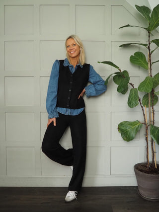 Brandi Soft Wool Mix Waistcoat, Trouser &amp; Cardigan Set - Black, Ecru and Taupe