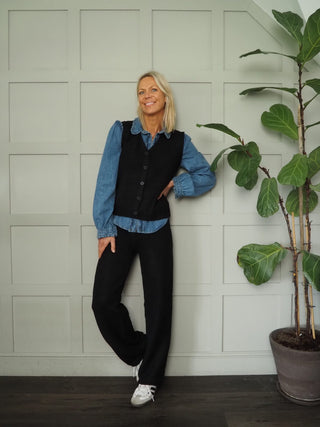 Brandi Soft Wool Mix Waistcoat, Trouser &amp; Cardigan Set - Black, Ecru and Taupe