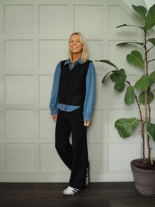 Brandi Soft Wool Mix Waistcoat, Trouser &amp; Cardigan Set - Black, Ecru and Taupe