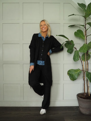 Brandi Soft Wool Mix Waistcoat, Trouser &amp; Cardigan Set - Black, Ecru and Taupe