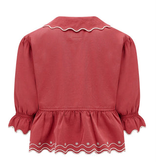 Ana Tie Front Blouse with Short Sleeves by Seventy Mochi - Vintage Red, White