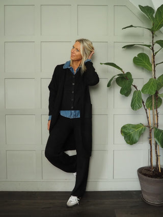 Brandi Soft Wool Mix Waistcoat, Trouser &amp; Cardigan Set - Black, Ecru and Taupe