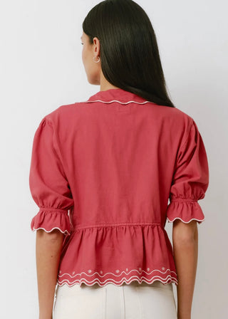 Ana Tie Front Blouse with Short Sleeves by Seventy Mochi - Vintage Red, White