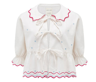 Ana Tie Front Blouse with Short Sleeves by Seventy Mochi - Vintage Red, White