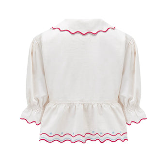 Ana Tie Front Blouse with Short Sleeves by Seventy Mochi - Vintage Red, White