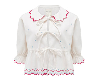 Ana Tie Front Blouse with Short Sleeves by Seventy Mochi - Vintage Red, White