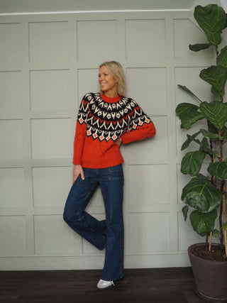 Sheki Alpine Style Jumper - Cream, Green, Orange