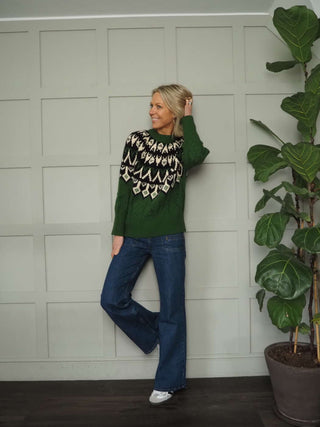 Sheki Alpine Style Jumper - Cream, Green, Orange