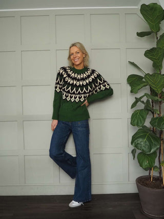 Sheki Alpine Style Jumper - Cream, Green, Orange