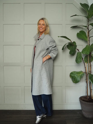 Calypso Wool Mix Herringbone Coat, with Collar &amp; Front Fastening - Light Grey