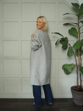 Calypso Wool Mix Herringbone Coat, with Collar &amp; Front Fastening - Light Grey